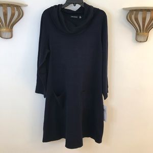 New Navy Blue Long Sleeve Apron Chore Sweater Dress, Size 1X, Nina Leonard